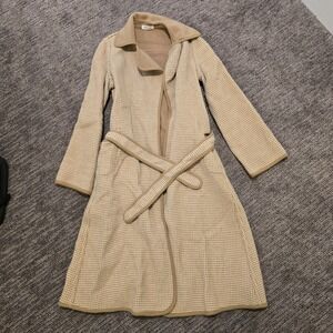 VTG Denise England Women's Wool Coat Jacket Unlined Belt Beige Cream M